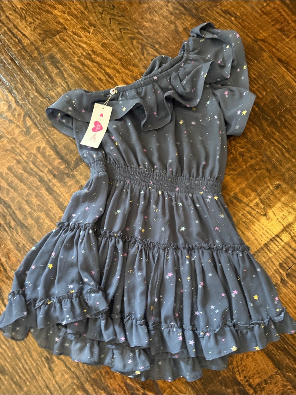 Buddy Love One-Shoulder Navy Star Print Ruffle Dress